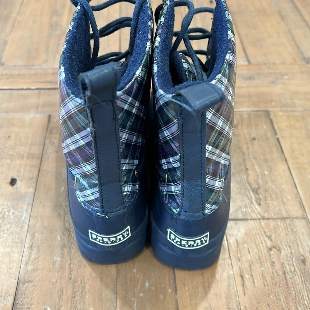 Sperry navy plaid waterproof boots